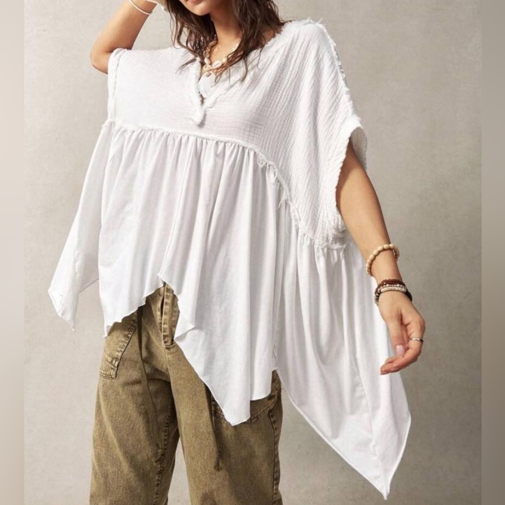 We The Free Nwot Boho Asymmetrical Hem Oversized Blouse Gauze Cotton Sz Small - Picture 2 of 15